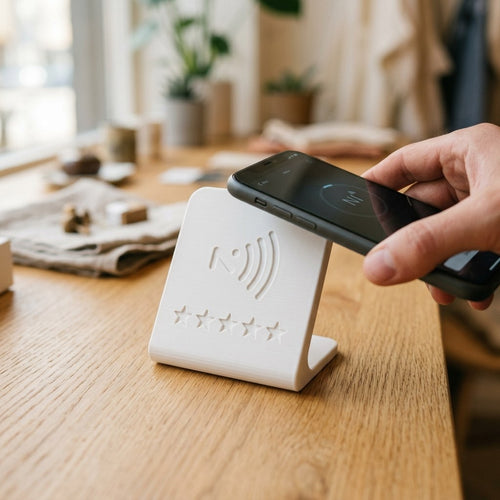 NFC + QR стойка за отзиви (докосни с телефона)
